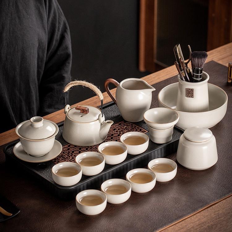 轻奢高档茶具套装家用新汝窑陶瓷盖碗喝茶茶壶茶盘茶杯功夫泡茶具