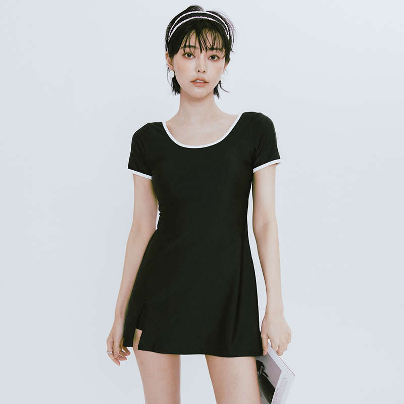 过半-W小调连体显瘦裙式遮肚保守温泉游泳衣泳装女新款独立平角裤