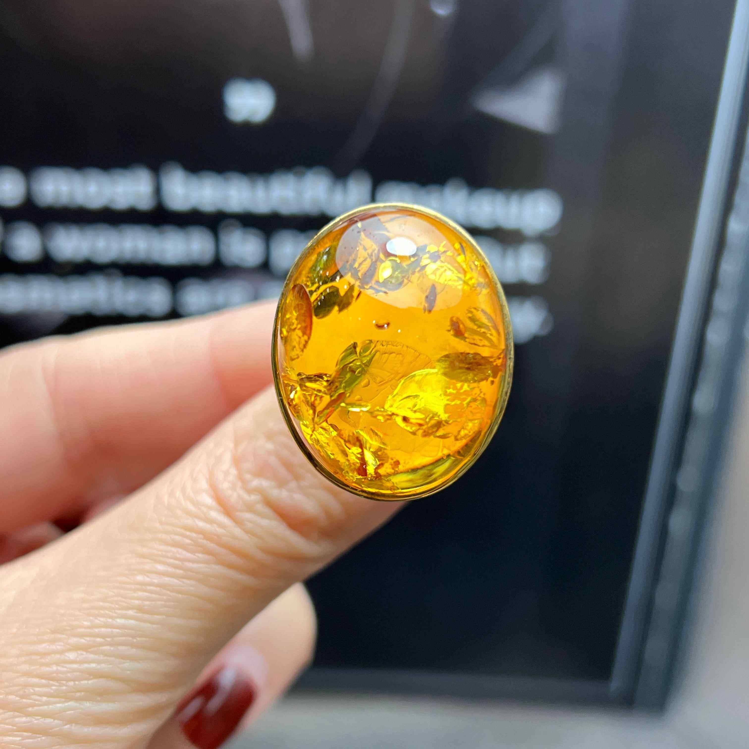 欧洲设计进口 天然琥珀红色花珀戒指大号手环 简约风女款饰品礼物