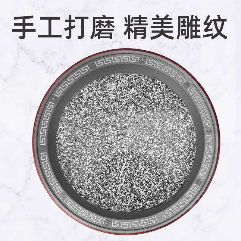 加厚商用圆形石板韩式烤肉麦饭石板烧烤盘牛排盘烤肉盘保温石盘