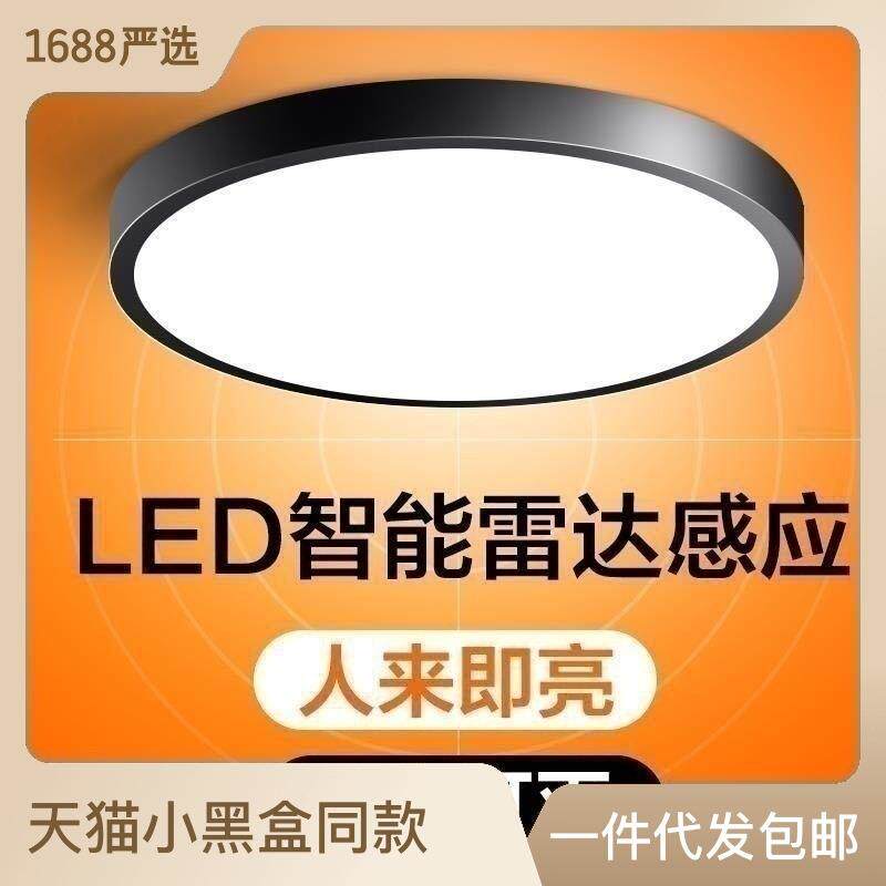 智能走廊工程过道楼梯LED灯圆形声控人体雷达感应吸顶灯超亮