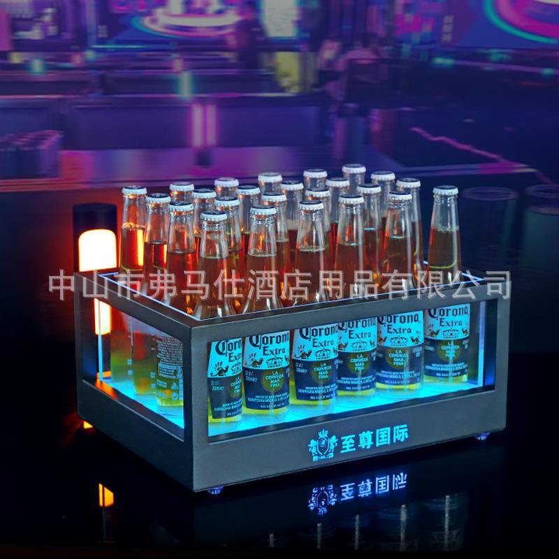 酒吧创意发光冰KTV铁框亚克力鸡尾酒展示酒框夜场商用黑桃a香槟桶