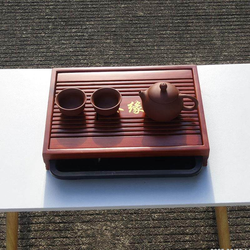 小茶盘实木抽屉式干湿泡茶具茶托轻奢简约单人储排水办公室小茶台