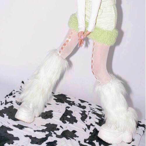 Furry Leg WarmersGoth White Faux Fur Leg Warmers Boot Covers