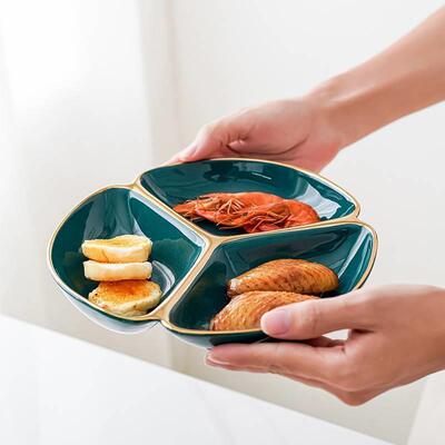 9 &quotPhnom Penh Ceramic 3 Grid Plate 1 Person Breakfas