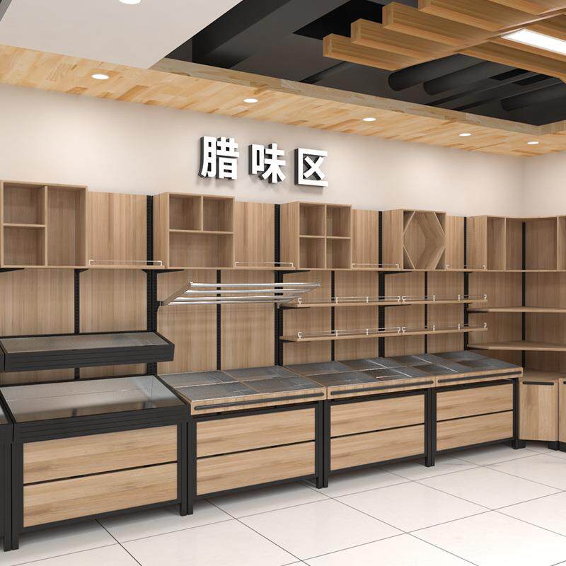 钢木货架商超干货货架形象柜不锈钢腊肉展示架