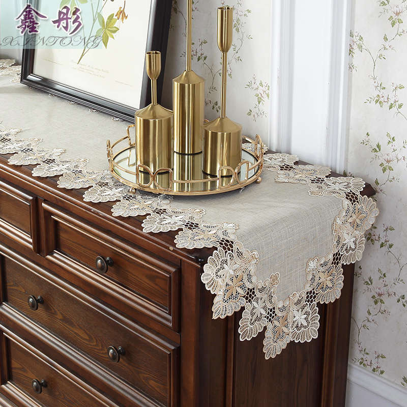 桌布蕾丝布艺北欧电视柜茶几桌旗 纯白现代简约床旗台布 2020新款