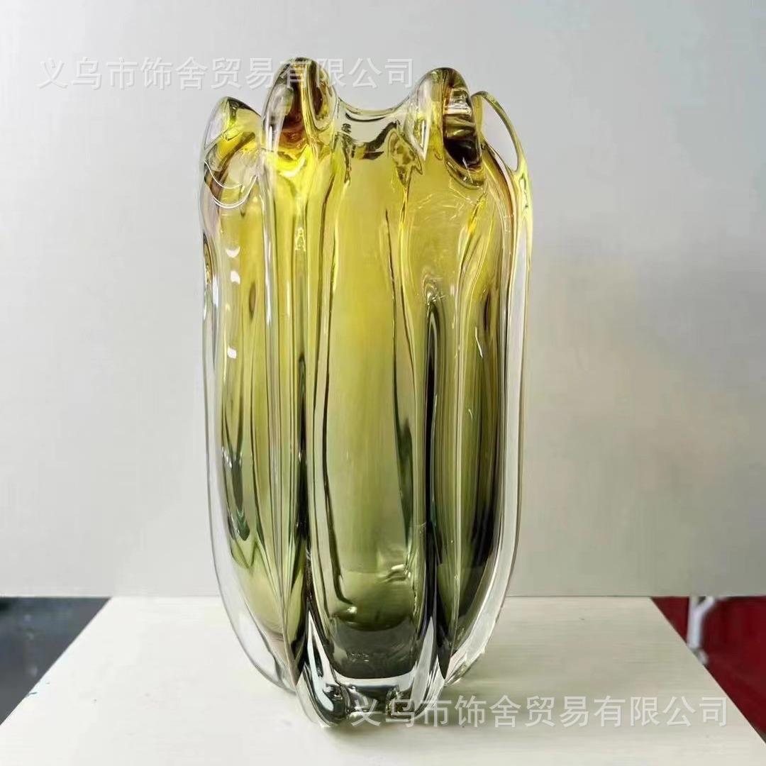 轻奢双色琉璃花瓶渐变色花瓶插花瓶客厅样板间花瓶摆设装饰