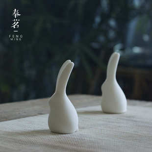 羊脂玉瓷摆件茶具白瓷兔子陶瓷人物工艺品厂家混批发茶宠可养