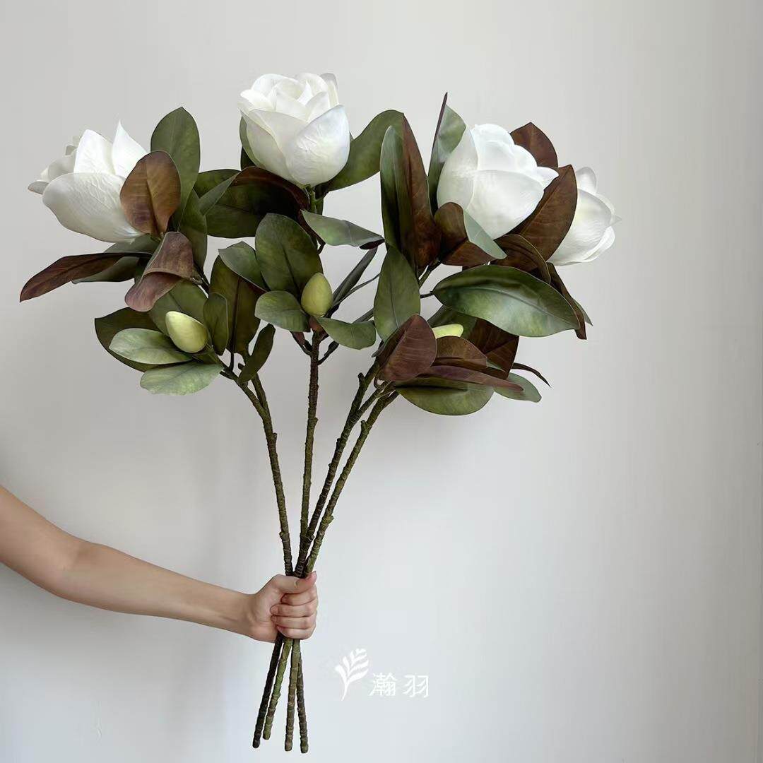 2头杭州玉兰 仿真花家居装扮拍照道具婚庆餐桌花束假花场景布置