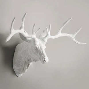 鹿头壁挂 欧式动物头装饰客厅鹿头挂件摆件仿真创意鹿角墙壁饰品