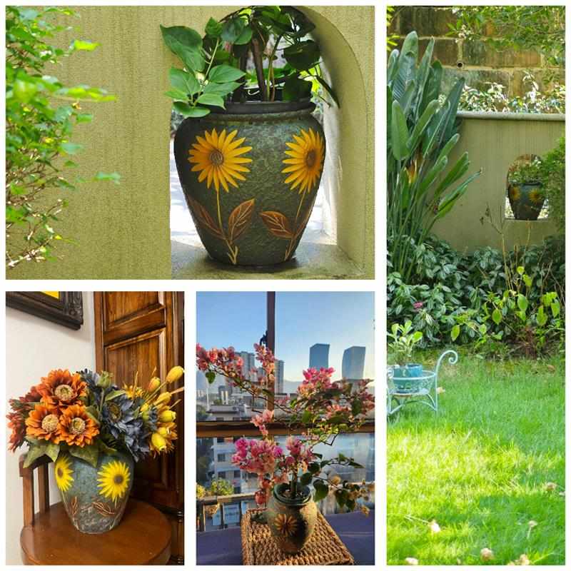 向日葵景德镇陶瓷花瓶花盆法式油画中式陶罐摆件复古插花高级轻奢