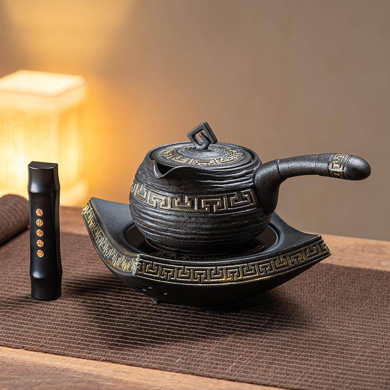 粗陶侧把煮茶壶家用小型黑晶炉自动断电煮茶器煮茶炉耐高温炒茶壶