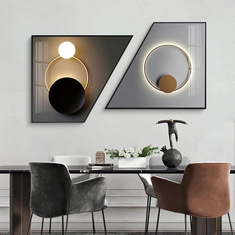 北欧餐厅装饰画现代简约大气梯形餐桌墙画轻奢挂画饭厅晶异形瓷画