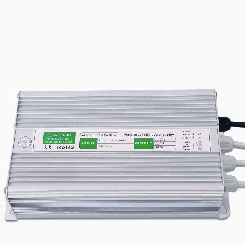 220V输入12V300W防水电源直流25A恒压电源变压器稳压电源IP67电源