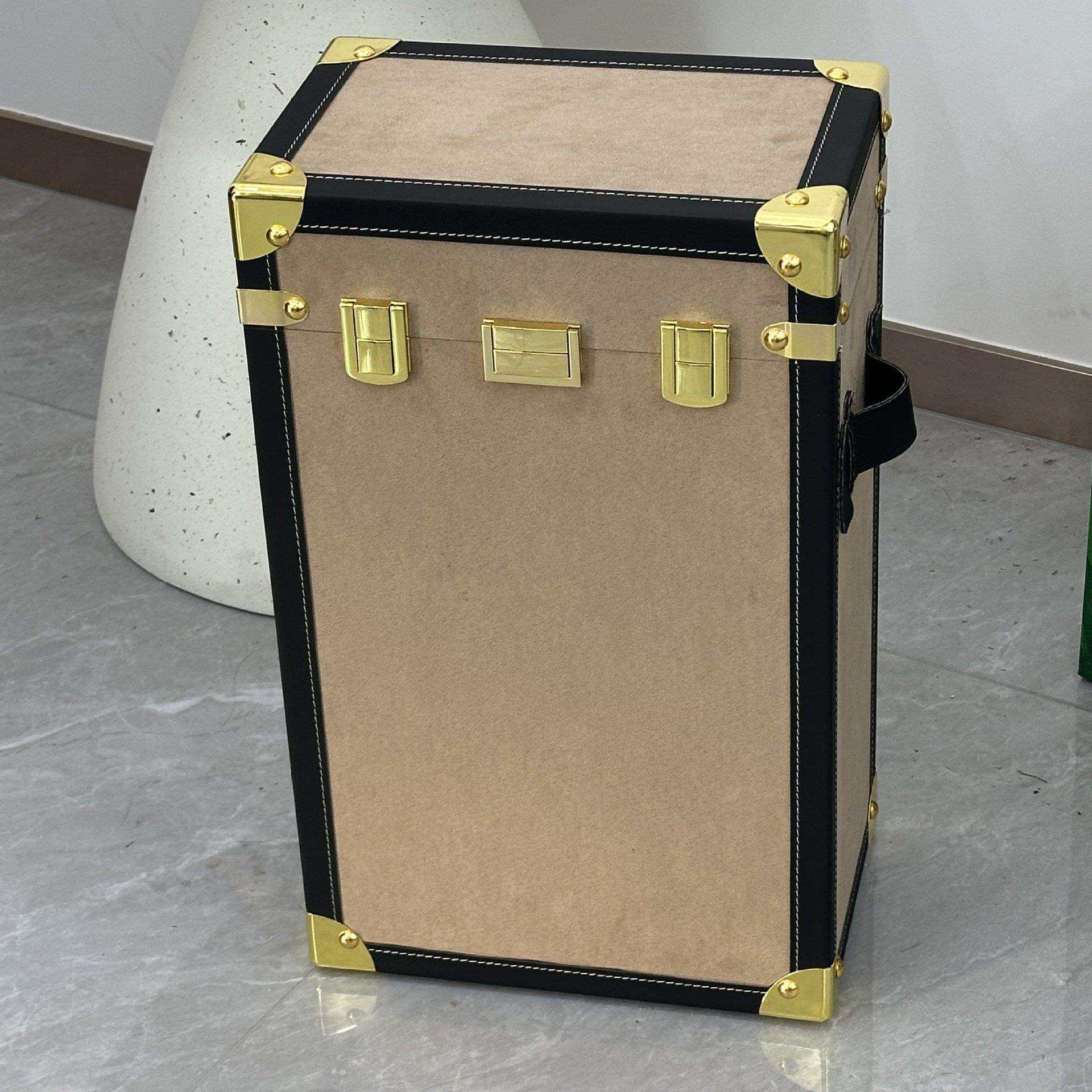 复古高档皮革绒布储物箱子收纳箱手提箱直播摄影展示箱道具箱家用