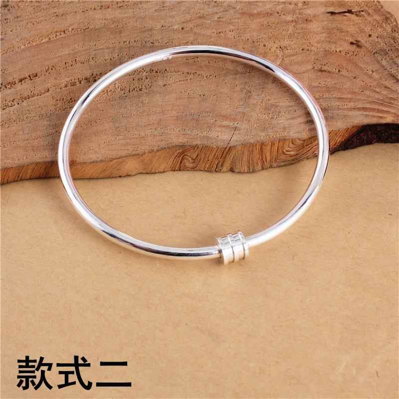 高档银足99纯银手镯女闭口可9以穿东西简约时空心手环小众设尚计