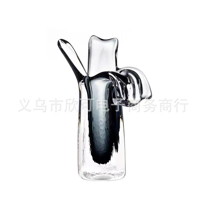 欣可家装现代轻奢玻璃花瓶摆件软装样板房客厅创意设计干花插花器