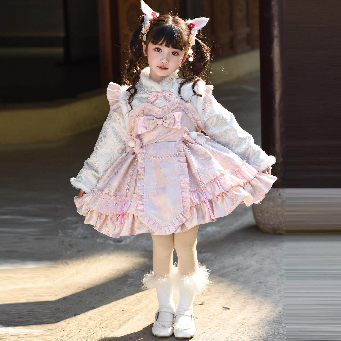 女童罗莉塔国风拜年服加绒洋装2026冬季新款甜美宝宝礼服公主裙