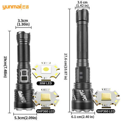 新款XHP360超量强光手电筒 数字电量显示支持输出30W强光远射手电