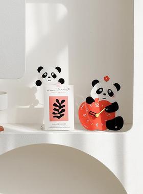 wozoom熊猫创意时钟摆件客厅玄关相框装饰品桌面摆台式座钟