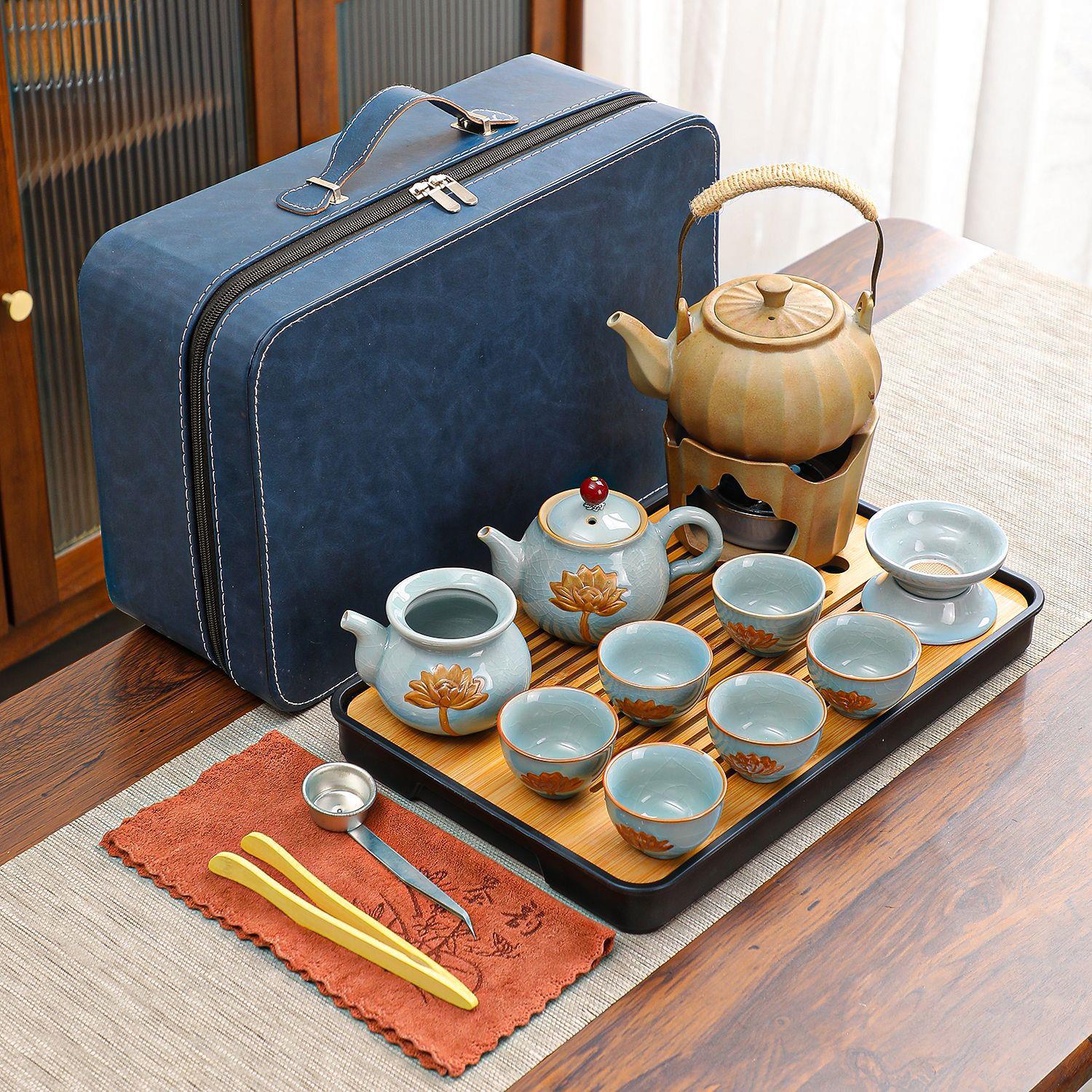 户外露营围炉煮茶便携式旅行茶具套装烧水壶野外车载陶瓷茶具