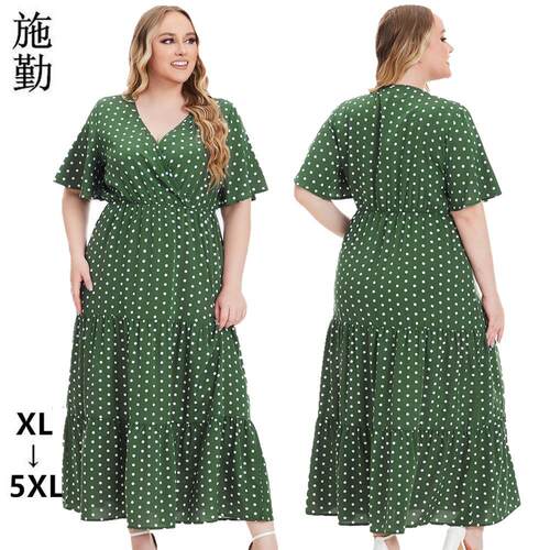 Plus size women's fat neck polka dot short sleeved