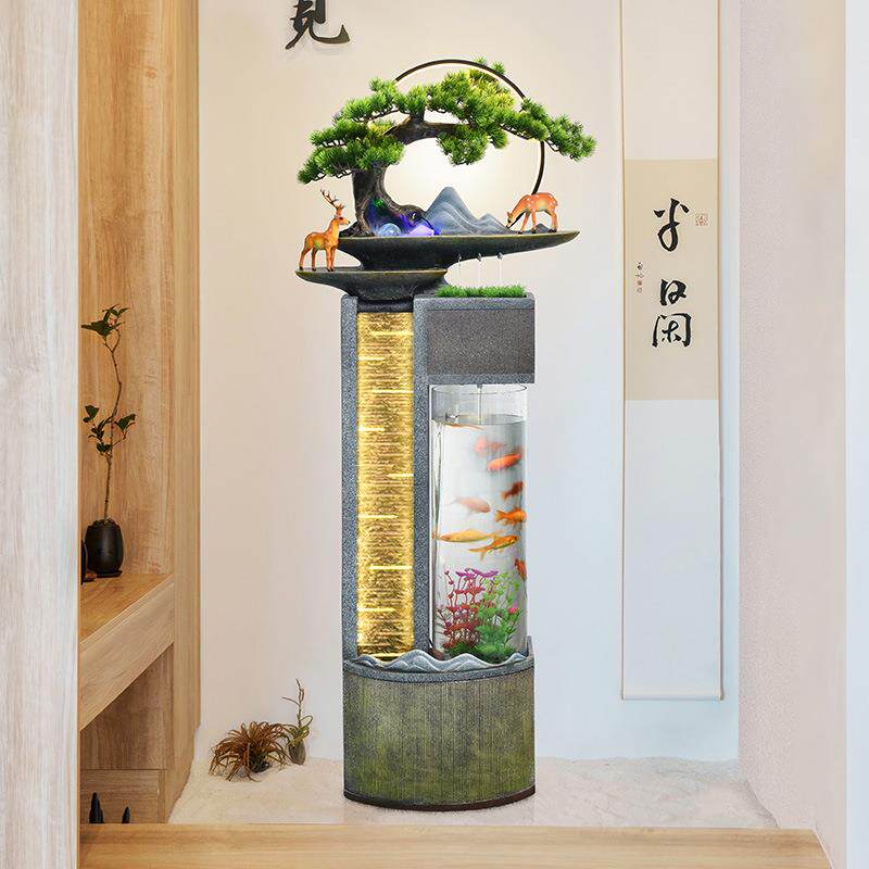 现代简约家居客厅装饰鱼缸流水摆件公司景观办公室水景喷泉加湿器
