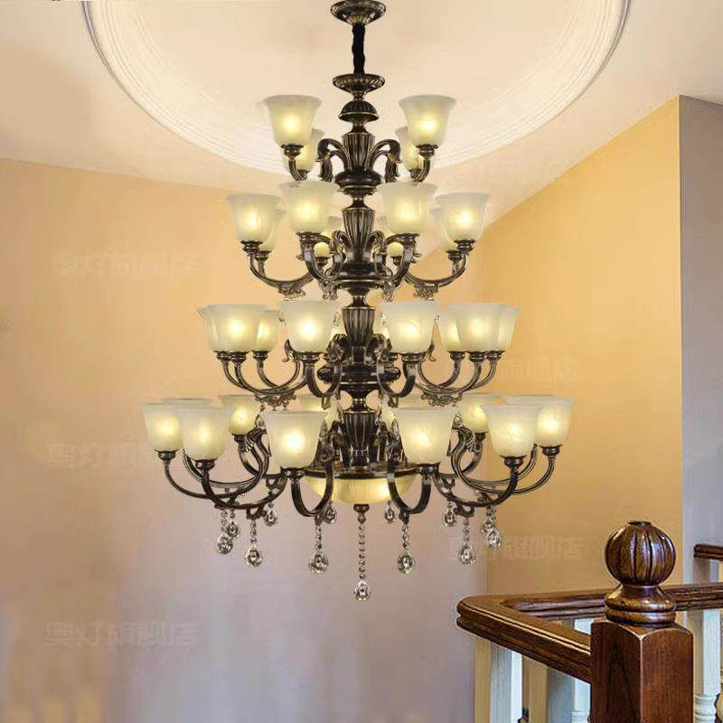 挑高楼梯四层工程大型吊灯欧式酒店宾馆大堂全铜水晶灯具