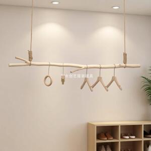 服装店树枝展示架女装简约橱窗上墙悬吊式天花板悬挂衣杆晾衣架麻