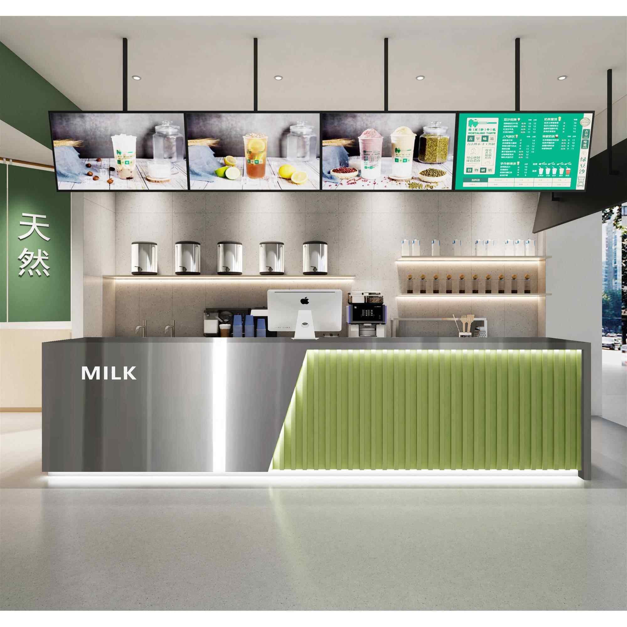 现代奶茶店吧台转角不锈钢柜台餐饮店前台收银柜台医美接待台咨询