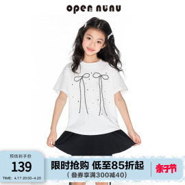 opennunu女童蝴蝶结印花短袖t恤夏季甜美休闲百搭烫钻圆领上衣