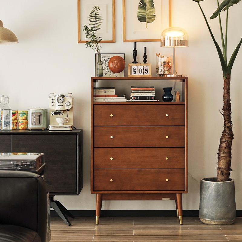 北欧复古五斗柜边柜收纳实木简约现代客厅电视柜边柜胡桃储物柜