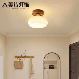 胡桃实木简约过道灯走廊灯创意极简入户玄关灯玻璃房间阳台吸顶灯