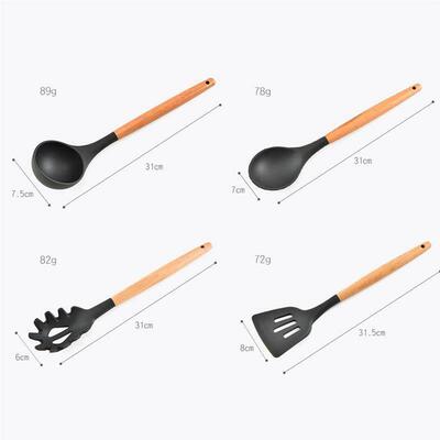 Best Silicone Cooking Utensil Set Wooden Handle Spatula Soup