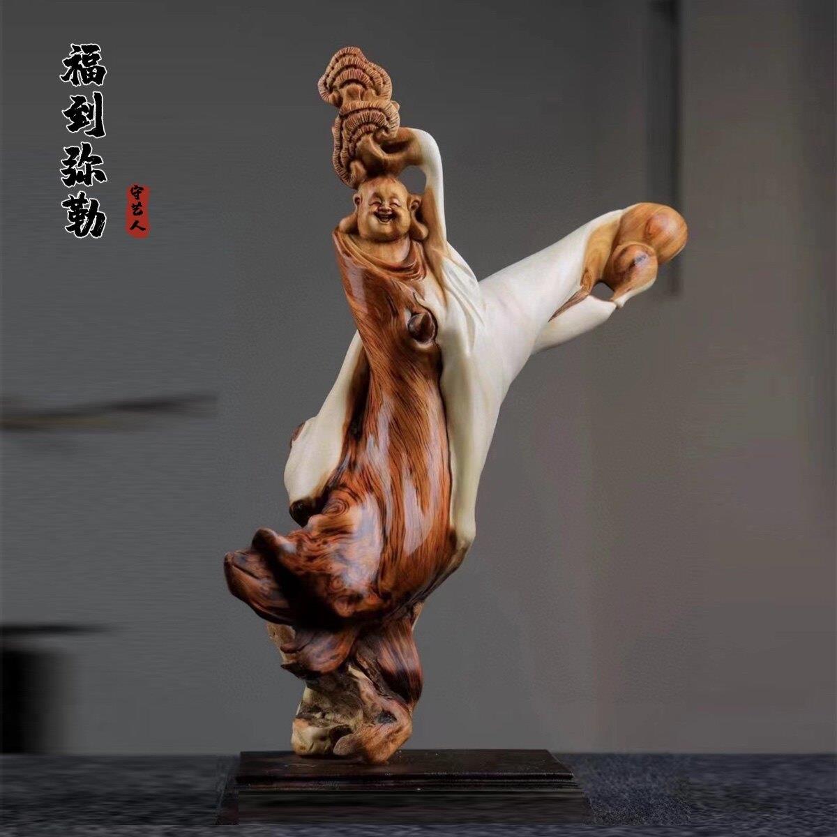 崖柏根雕木雕摆件客厅手把件金丝楠木弥勒佛达摩观音财神实木家居