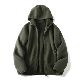 秋冬新款 夹克国潮情侣抓绒衣 纯色连帽摇粒绒立体一体绒加厚男士