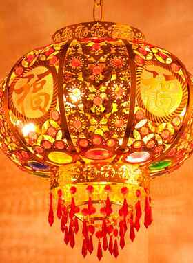 七彩过年大红色LED宫灯阳台户外旋转春节乔迁新年2025大门新款灯