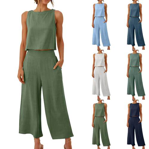 Women'S Summer 2 Piece Outfits Sleeveless Tank Crop Button