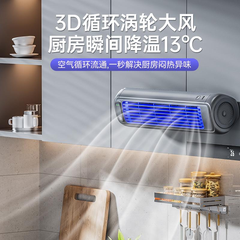 艾芭白莎壁挂电扇M60家用静音厨房专用色USB插电免风打孔杏深灰双