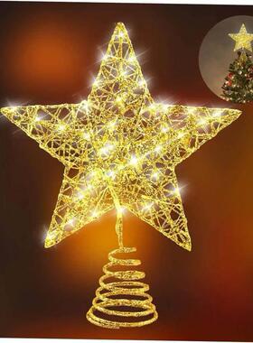 Iron Glitter Powder Christmas Tree Topper Star with LED Copp