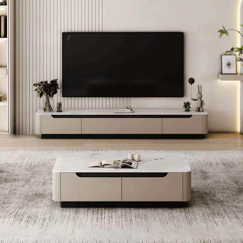 实木极简轻奢岩板茶几电视柜组合套装落地式现代简约客厅意式烤漆