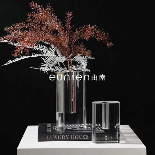 现代简约轻奢干花玻璃花器摆件售楼处客厅家居插花瓶艺术软装饰品