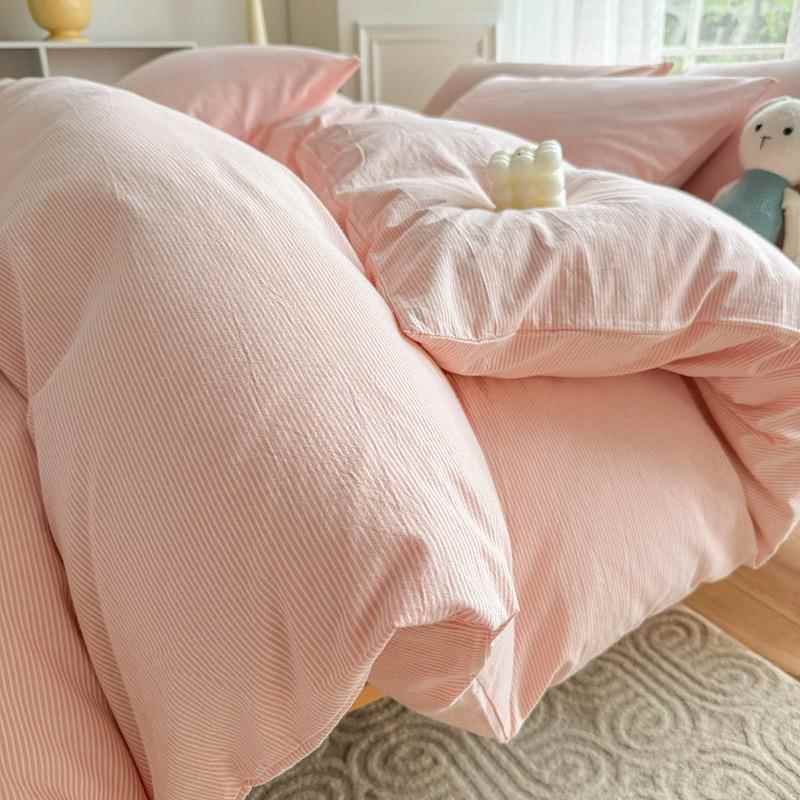 全棉0色织水洗棉格子四件套被套纯棉全棉14311000床上床单宿舍三