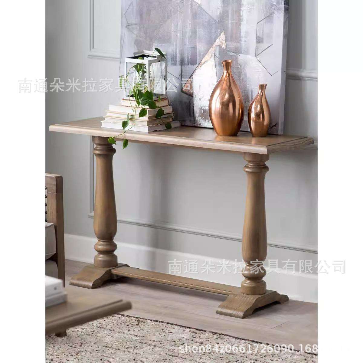 美式复古实木玄关桌长方形条桌入户玄关中式靠墙极简方桌家具