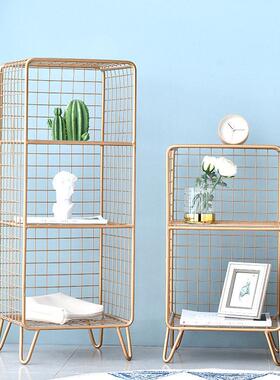 斯堪的纳维亚金铁网储物架客厅沙发入口阳台床边多层储物架地板站