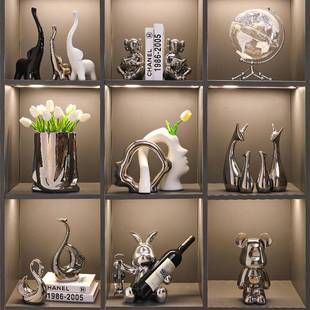 客厅柜子摆件高级感轻奢创意电镀工艺品树脂客厅办公室酒柜装饰品