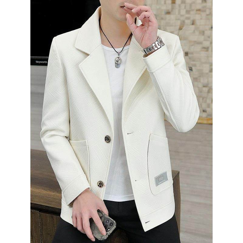 潮牌春秋季男士外套休闲潮流2024新款修身韩版纯色百搭西装领夹克