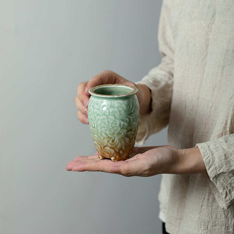 筱竹堂 青瓷浮雕茶道瓶 单个茶筒六君子茶桌花插瓶收纳罐茶具配件,餐饮具,茶具礼盒,淘宝优惠券,粉丝福利购,淘宝优惠卷