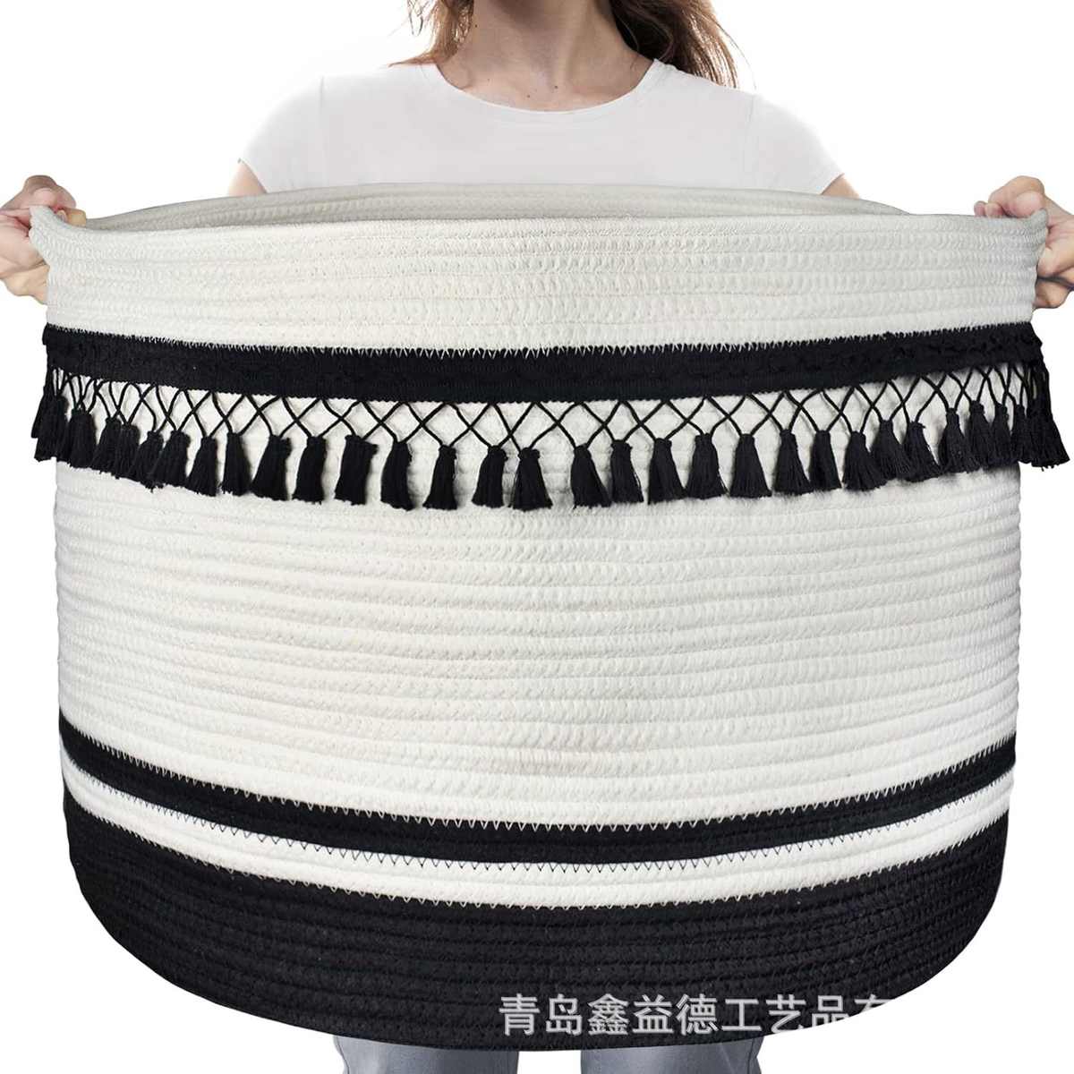 收纳流苏收纳筐编织弹高韧编织棉大容量绳鑫高筐筐质量益德